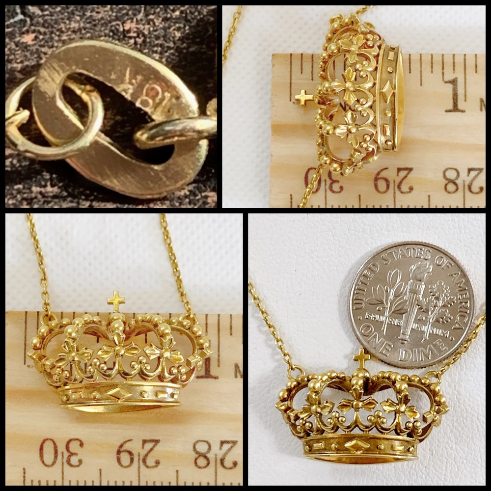 đĽ 18K Diamond Cut Princess Crown Necklace HEAVY - Picture 8 of 8